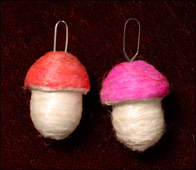 Antique Christmas ornament - cotton MUSHROOMS