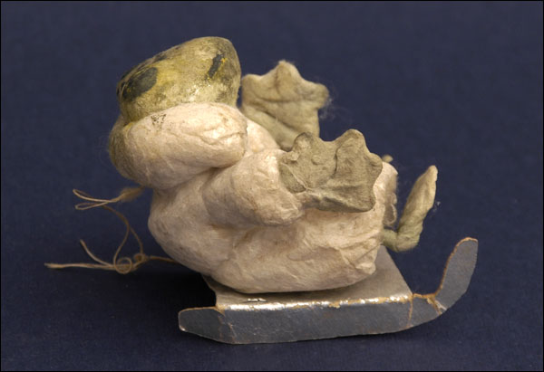 Antique Christmas ornament FROG on SLEDGE