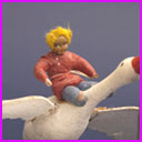Antique Christmas cotton ornament BOY on GOOSE