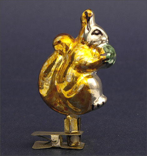 Antique Christmas ornament SQUIRREL with NUT