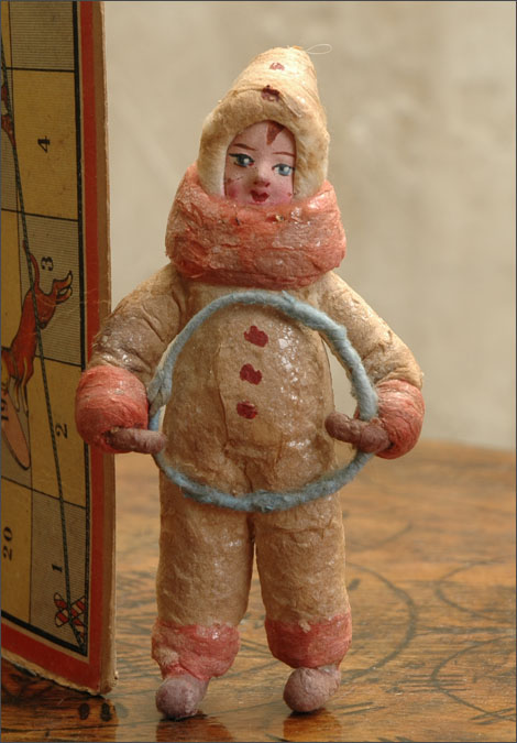 Antique Christmas cotton ornament GIRL WITH HOOP