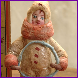 Antique Christmas cotton ornament GIRL WITH HOOP