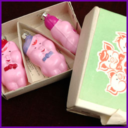 Antique Christmas ornaments Set THREE LITTLE PIGS in original box