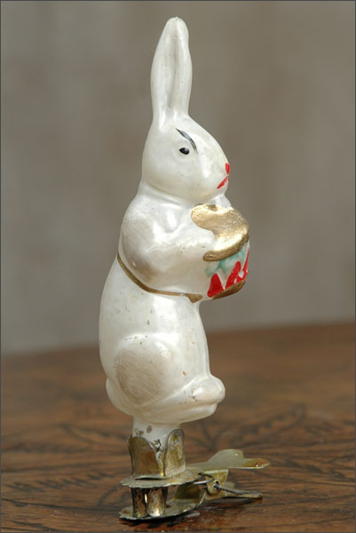 Antique Christmas ornament glass RABBIT With DRUM