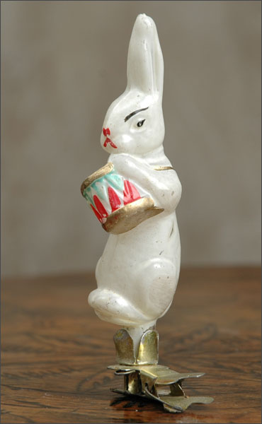 Antique Christmas ornament glass RABBIT With DRUM