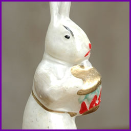 Antique Christmas ornament glass RABBIT With DRUM