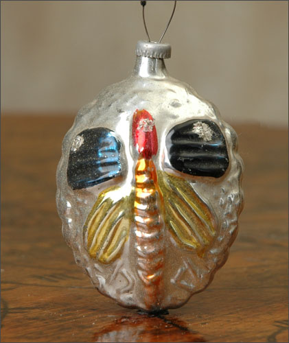 Antique Christmas ornament BUTTERFLY on LEAF