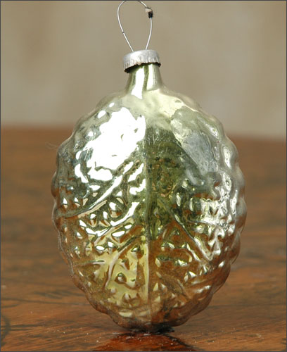 Antique Christmas ornament BUTTERFLY on LEAF