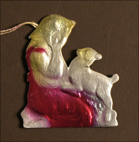 Vintage Christmas ornament GIRL with LAMB