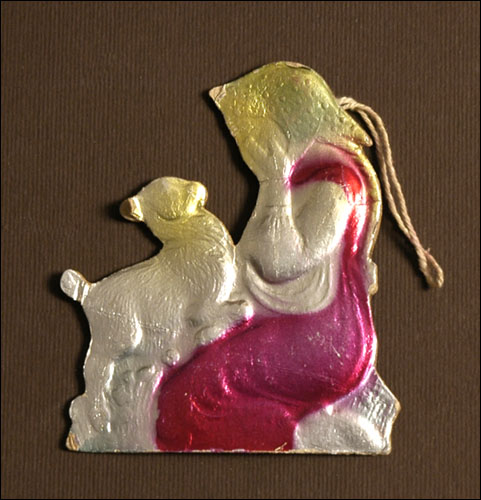 Vintage Christmas ornament GIRL with LAMB