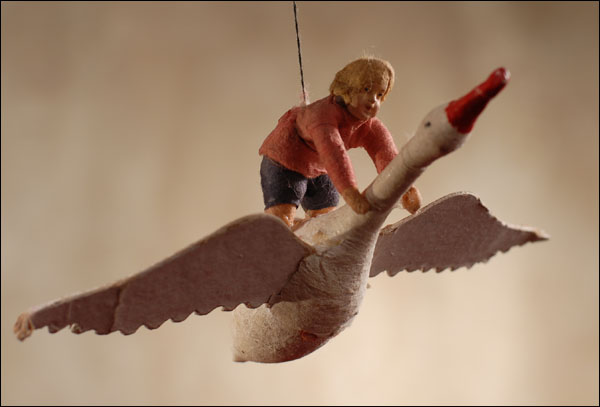 Antique Christmas ornament - BOY ON GOOSE