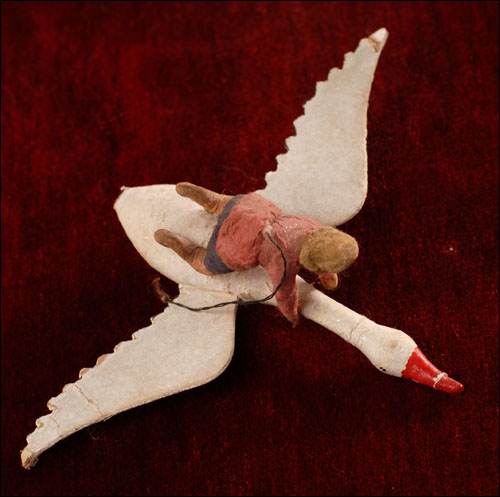 Antique Christmas ornament - BOY ON GOOSE
