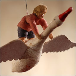 Antique Christmas ornament - BOY ON GOOSE