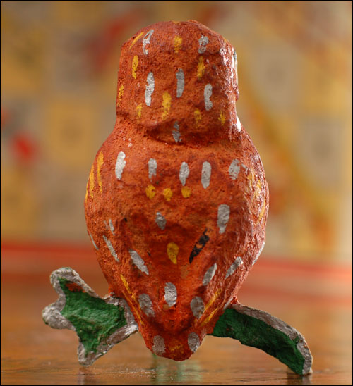 Antique Christmas ornament - paper mashe OWL