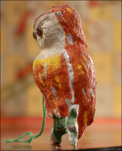 Antique Christmas ornament - paper mashe OWL