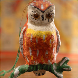 Antique Christmas ornament - paper mashe OWL