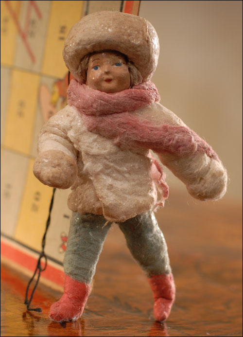 Antique Christmas cotton ornament BOY in WINTER DRESS