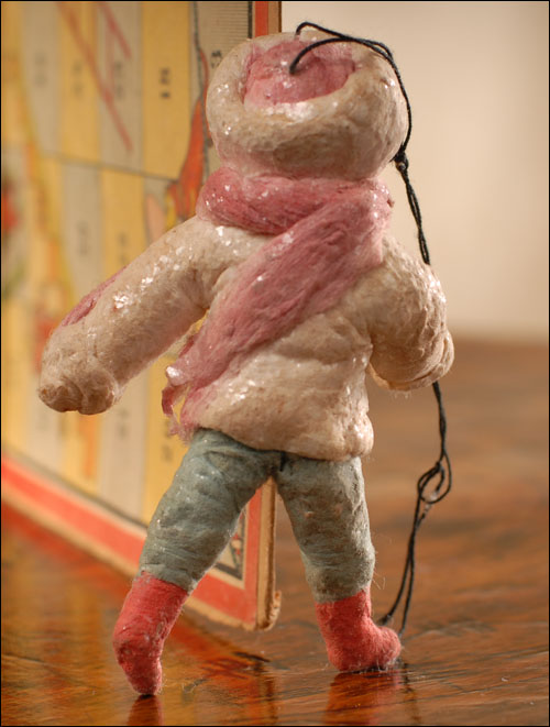 Antique Christmas cotton ornament BOY in WINTER DRESS