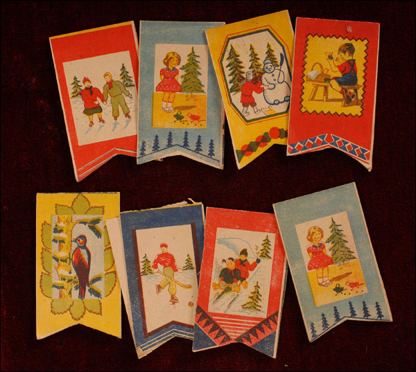 Antique Christmas decoration - Paper Flags for Christmas tree (8pcs)