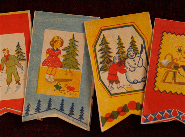 Antique Christmas decoration - Paper Flags for Christmas tree (8pcs)