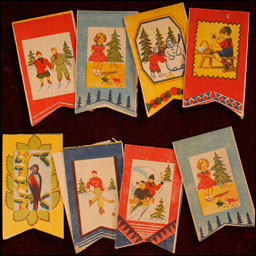 Antique Christmas decoration - Paper Flags for Christmas tree (8pcs)