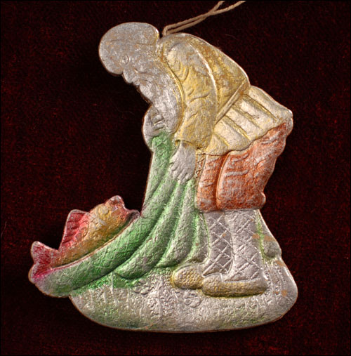 Antique Christmas Dresden ornament OLD FISHERMAN