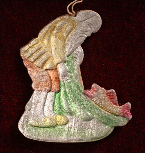 Antique Christmas Dresden ornament OLD FISHERMAN