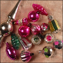 Set of antique miniature Christmas ornaments + topper