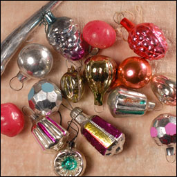 Set of antique miniature Christmas ornaments + topper