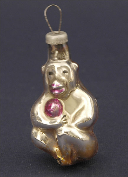 Antique Christmas glass ornament MONKEY with BALL