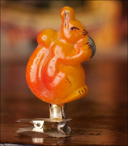 Antique Christmas ornament SQUIRREL With NUT