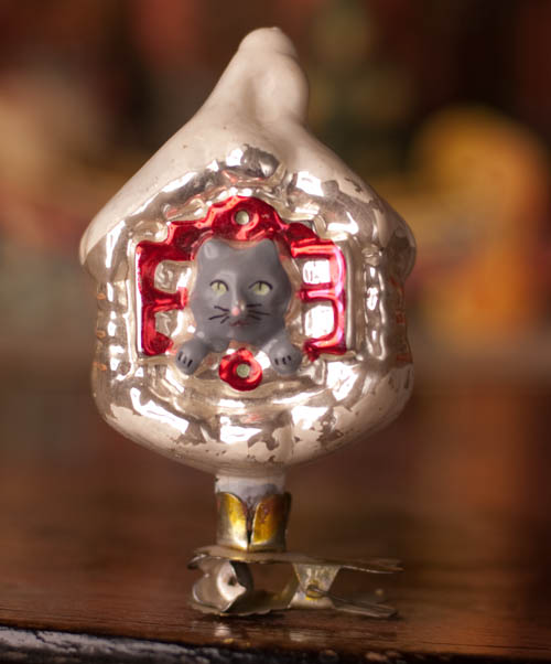 Antique Christmas ornament HUT OF CAT