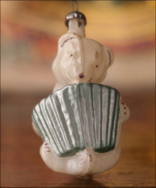 Antique Christmas ornament BEAR PLAYING ACCORDION
