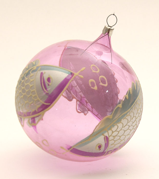 Antique CHRISTMAS glass ornament BALL with hand-painted FISHES