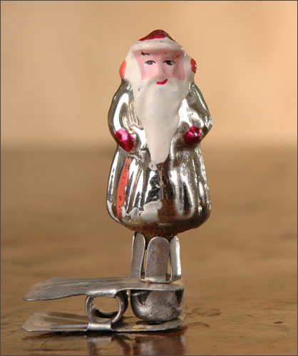 Antique tiny Christmas glass ornament SANTA 