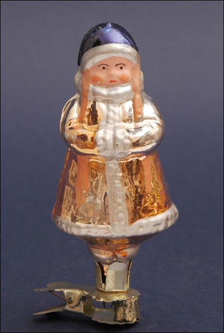 Vintage Christmas glass ornament GIRL with MUFF
