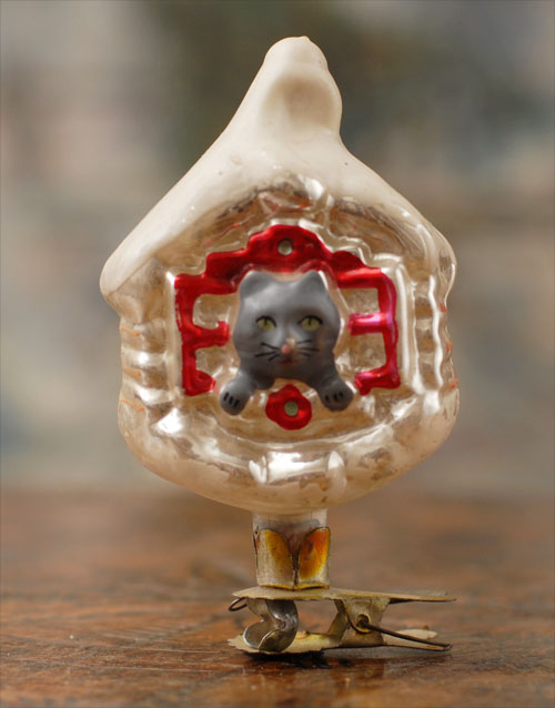 Antique Christmas ornament HUT OF CAT