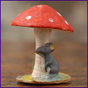 Antique Christmas cotton ornament MOUSE UNDER MUSHROOM