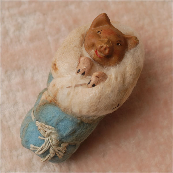 Antique Christmas ornament SWADDLED PIGLET