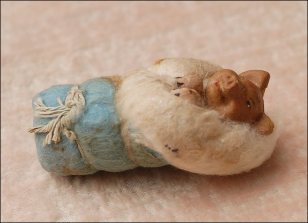 Antique Christmas ornament SWADDLED PIGLET