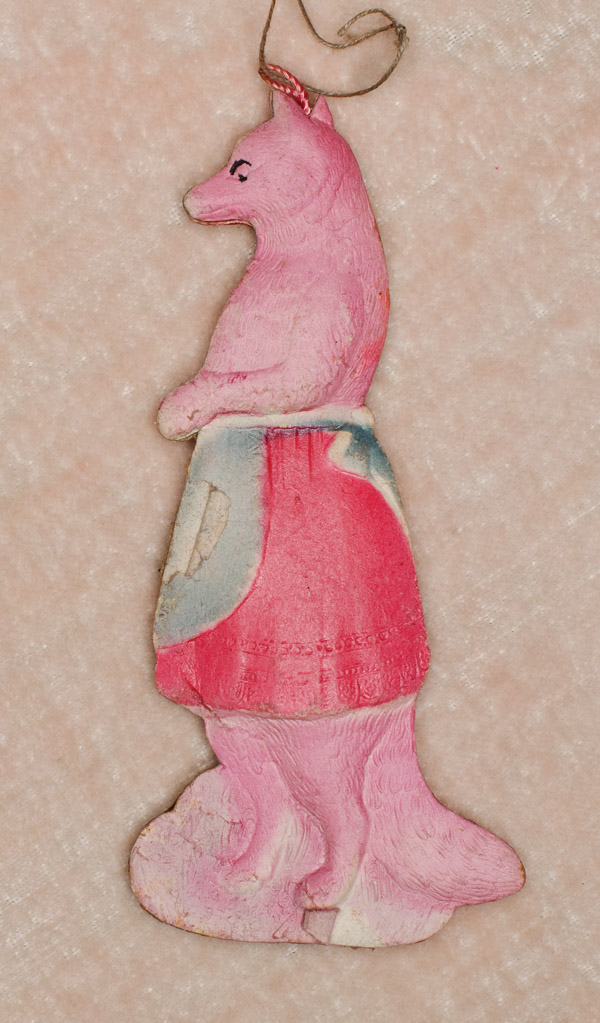 Vintage Dresden Christmas ornament FOX IN APRON