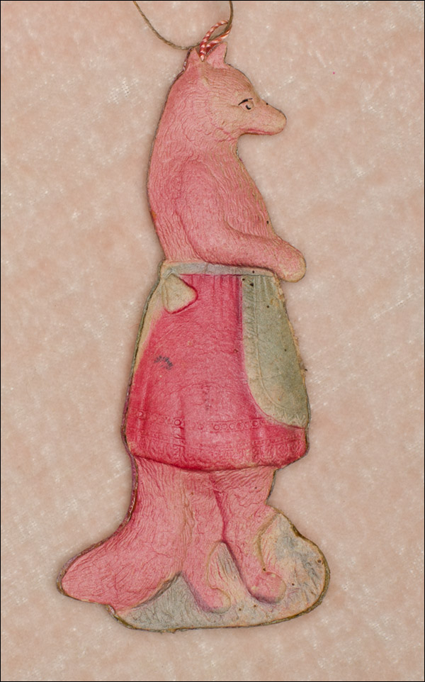 Vintage Dresden Christmas ornament FOX IN APRON