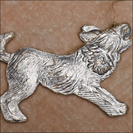 Vintage Dresden Christmas ornament BARKING DOG