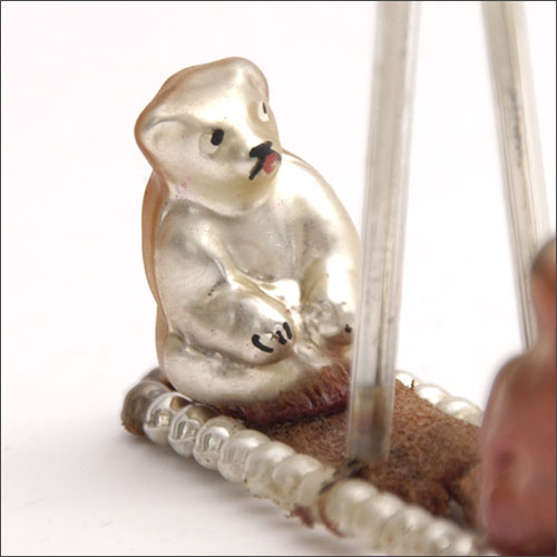 Vintage Christmas ornament BEAR CUBS on SWING