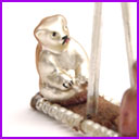 Vintage Christmas ornament BEAR CUBS on SWING