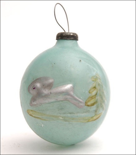 Vintage Christmas ornament BALL with EMBOSSED HARE