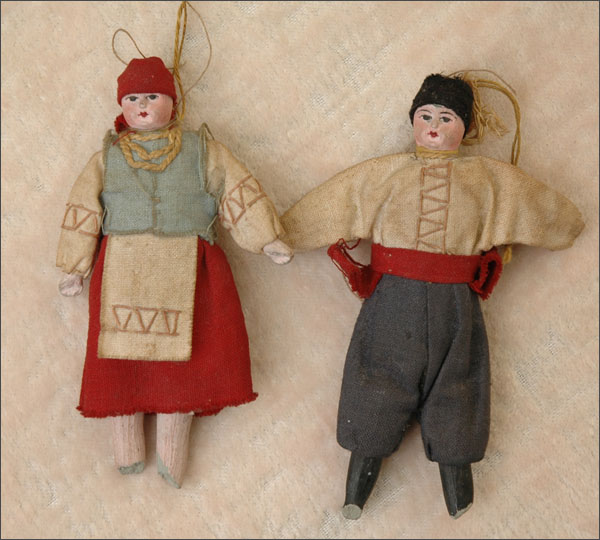 Antique Christmas ornament PAIR in TRADITIONAL DRESSES
