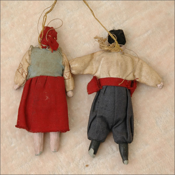 Antique Christmas ornament PAIR in TRADITIONAL DRESSES