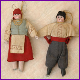 Antique Christmas ornament PAIR in TRADITIONAL DRESSES