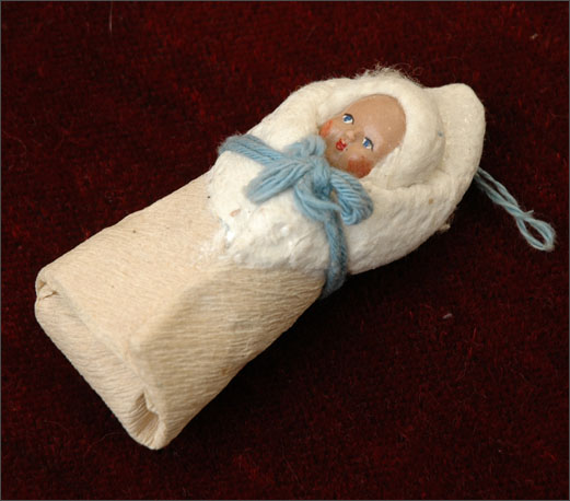 Antique Christmas ornament SWADDLED BABY